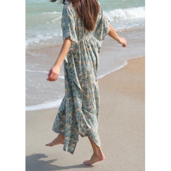 NWT Natural Life Womens Small Sanibel Island Caftan Floral Beachy Batwing Dress - Picture 3 of 9